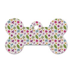 Pattern Flowers Leaves Green Purple Pink Dog Tag Bone (one Side)