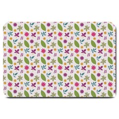 Pattern Flowers Leaves Green Purple Pink Large Doormat