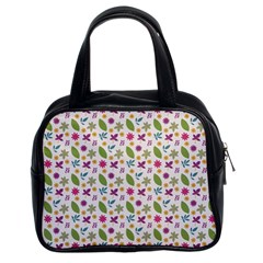 Pattern Flowers Leaves Green Purple Pink Classic Handbag (two Sides) by Maspions