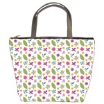 Pattern Flowers Leaves Green Purple Pink Bucket Bag Front