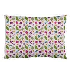 Pattern Flowers Leaves Green Purple Pink Pillow Case