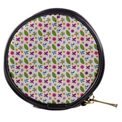 Pattern Flowers Leaves Green Purple Pink Mini Makeup Bag by Maspions