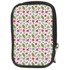 Pattern Flowers Leaves Green Purple Pink Compact Camera Leather Case by Maspions