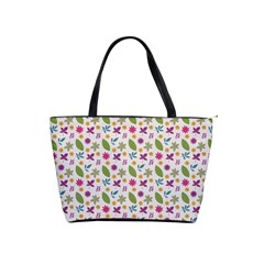 Pattern Flowers Leaves Green Purple Pink Classic Shoulder Handbag