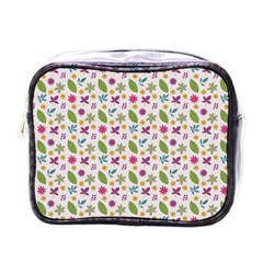 Pattern Flowers Leaves Green Purple Pink Mini Toiletries Bag (one Side)