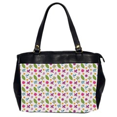 Pattern Flowers Leaves Green Purple Pink Oversize Office Handbag (2 Sides)