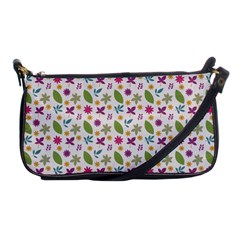 Pattern Flowers Leaves Green Purple Pink Shoulder Clutch Bag