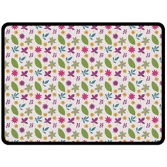 Pattern Flowers Leaves Green Purple Pink Fleece Blanket (large)