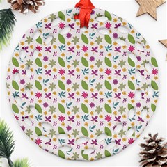 Pattern Flowers Leaves Green Purple Pink Ornament (round Filigree)