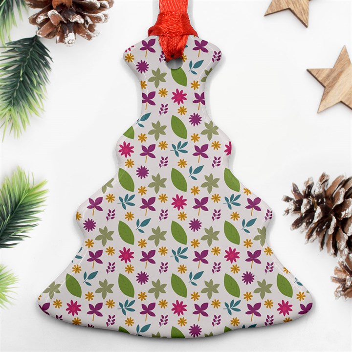 Pattern Flowers Leaves Green Purple Pink Christmas Tree Ornament (Two Sides)