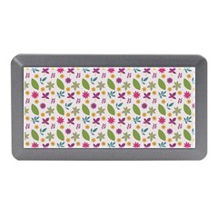 Pattern Flowers Leaves Green Purple Pink Memory Card Reader (mini)