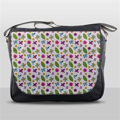 Pattern Flowers Leaves Green Purple Pink Messenger Bag