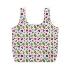 Pattern Flowers Leaves Green Purple Pink Full Print Recycle Bag (m)