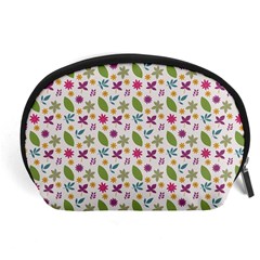 Pattern Flowers Leaves Green Purple Pink Accessory Pouch (large)