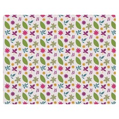 Pattern Flowers Leaves Green Purple Pink Two Sides Premium Plush Fleece Blanket (teen Size)