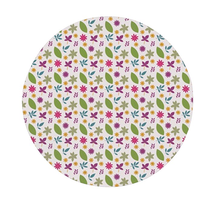 Pattern Flowers Leaves Green Purple Pink Mini Round Pill Box