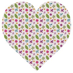 Pattern Flowers Leaves Green Purple Pink Wooden Puzzle Heart