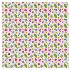 Pattern Flowers Leaves Green Purple Pink Wooden Puzzle Square by Maspions