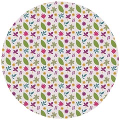 Pattern Flowers Leaves Green Purple Pink Wooden Puzzle Round