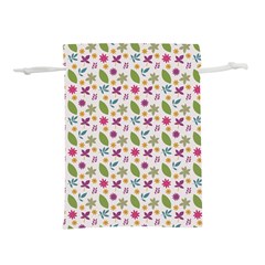 Pattern Flowers Leaves Green Purple Pink Lightweight Drawstring Pouch (s)