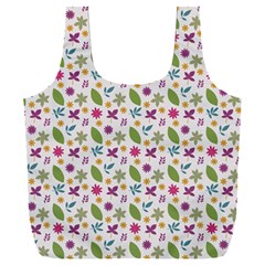 Pattern Flowers Leaves Green Purple Pink Full Print Recycle Bag (xxl)