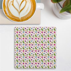 Pattern Flowers Leaves Green Purple Pink Uv Print Square Tile Coaster 