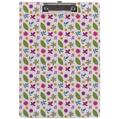 Pattern Flowers Leaves Green Purple Pink A4 Acrylic Clipboard