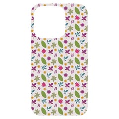 Pattern Flowers Leaves Green Purple Pink Iphone 14 Pro Black Uv Print Case