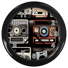 Retro Cameras Old Vintage Antique Technology Wallpaper Retrospective Wall Clock (black) by Grandong