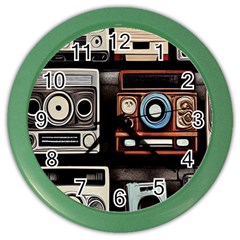 Retro Cameras Old Vintage Antique Technology Wallpaper Retrospective Color Wall Clock by Grandong