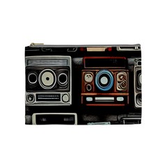 Retro Cameras Old Vintage Antique Technology Wallpaper Retrospective Cosmetic Bag (medium) by Grandong