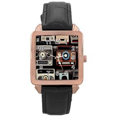 Retro Cameras Old Vintage Antique Technology Wallpaper Retrospective Rose Gold Leather Watch  by Grandong