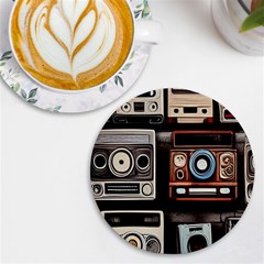 Retro Cameras Old Vintage Antique Technology Wallpaper Retrospective Uv Print Round Tile Coaster by Grandong