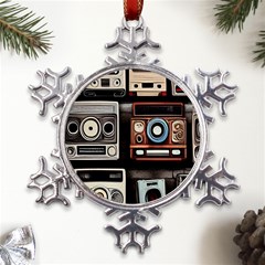 Retro Cameras Old Vintage Antique Technology Wallpaper Retrospective Metal Large Snowflake Ornament by Grandong