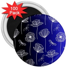 Pattern Floral Leaves Botanical White Flowers 3  Magnets (100 Pack) by Maspions