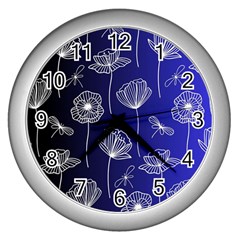 Pattern Floral Leaves Botanical White Flowers Wall Clock (silver)