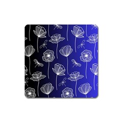 Pattern Floral Leaves Botanical White Flowers Square Magnet by Maspions