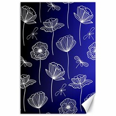 Pattern Floral Leaves Botanical White Flowers Canvas 24  X 36 