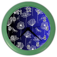 Pattern Floral Leaves Botanical White Flowers Color Wall Clock by Maspions