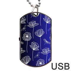 Pattern Floral Leaves Botanical White Flowers Dog Tag Usb Flash (one Side)