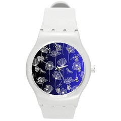 Pattern Floral Leaves Botanical White Flowers Round Plastic Sport Watch (m)