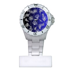 Pattern Floral Leaves Botanical White Flowers Plastic Nurses Watch