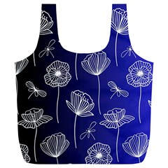 Pattern Floral Leaves Botanical White Flowers Full Print Recycle Bag (xl)