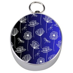 Pattern Floral Leaves Botanical White Flowers Silver Compasses