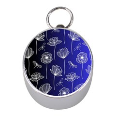 Pattern Floral Leaves Botanical White Flowers Mini Silver Compasses