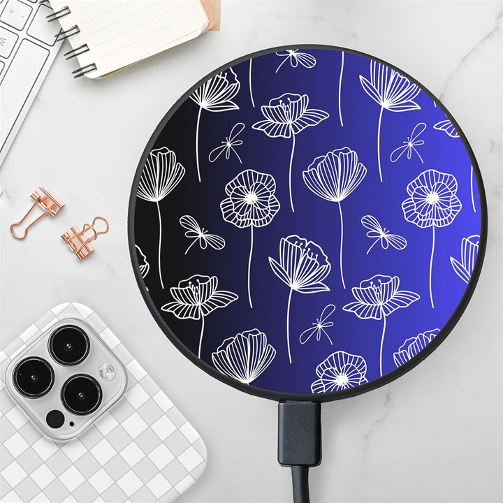 Pattern Floral Leaves Botanical White Flowers Wireless Fast Charger(Black)