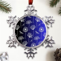 Pattern Floral Leaves Botanical White Flowers Metal Large Snowflake Ornament