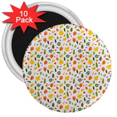 Background Pattern Flowers Leaves Autumn Fall Colorful Leaves Foliage 3  Magnets (10 Pack) 