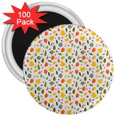 Background Pattern Flowers Leaves Autumn Fall Colorful Leaves Foliage 3  Magnets (100 Pack)