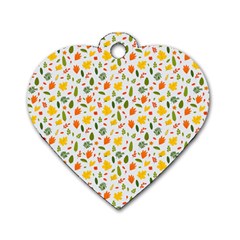 Background Pattern Flowers Leaves Autumn Fall Colorful Leaves Foliage Dog Tag Heart (one Side)